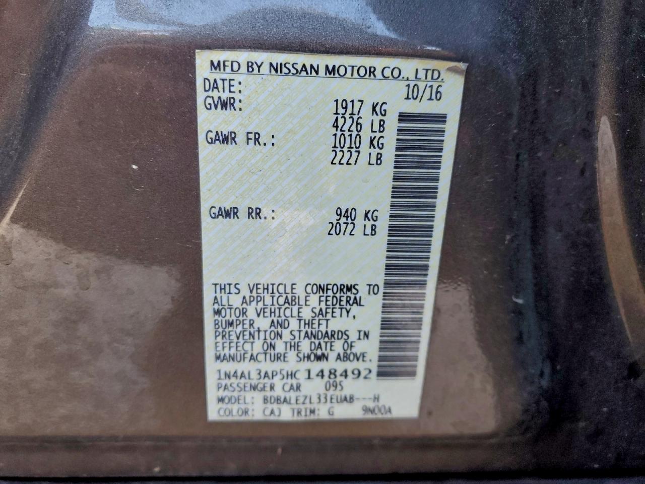 2017 NISSAN ALTIMA 2.5 photo 12