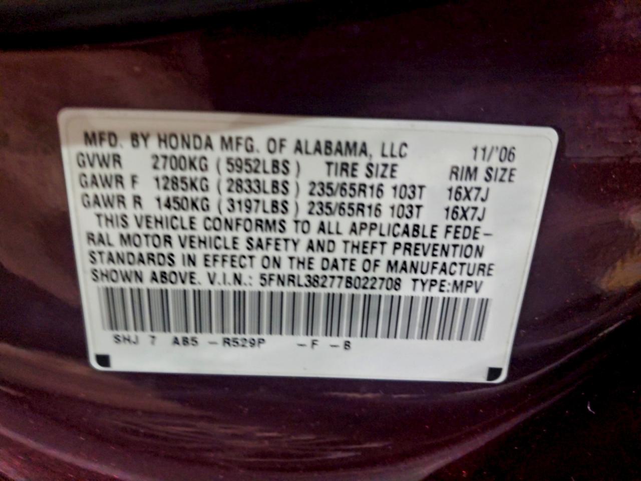 2007 HONDA ODYSSEY LX photo 25