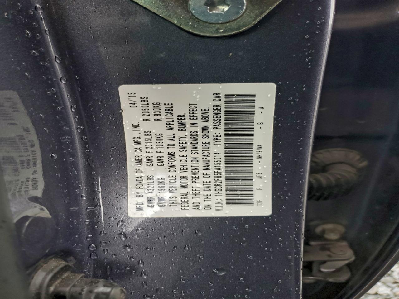 2015 HONDA ACCORD EXL photo 12
