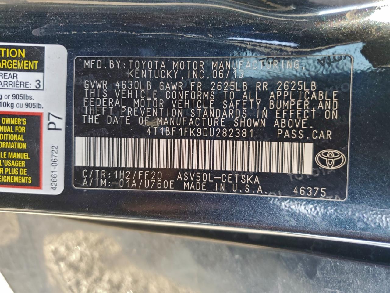 2013 TOYOTA CAMRY L photo 13