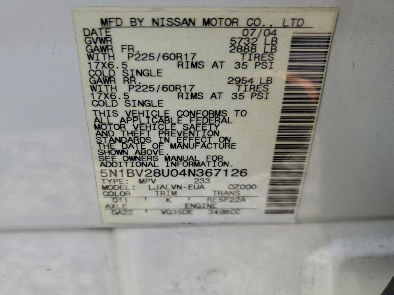 2004 NISSAN QUEST S photo 49