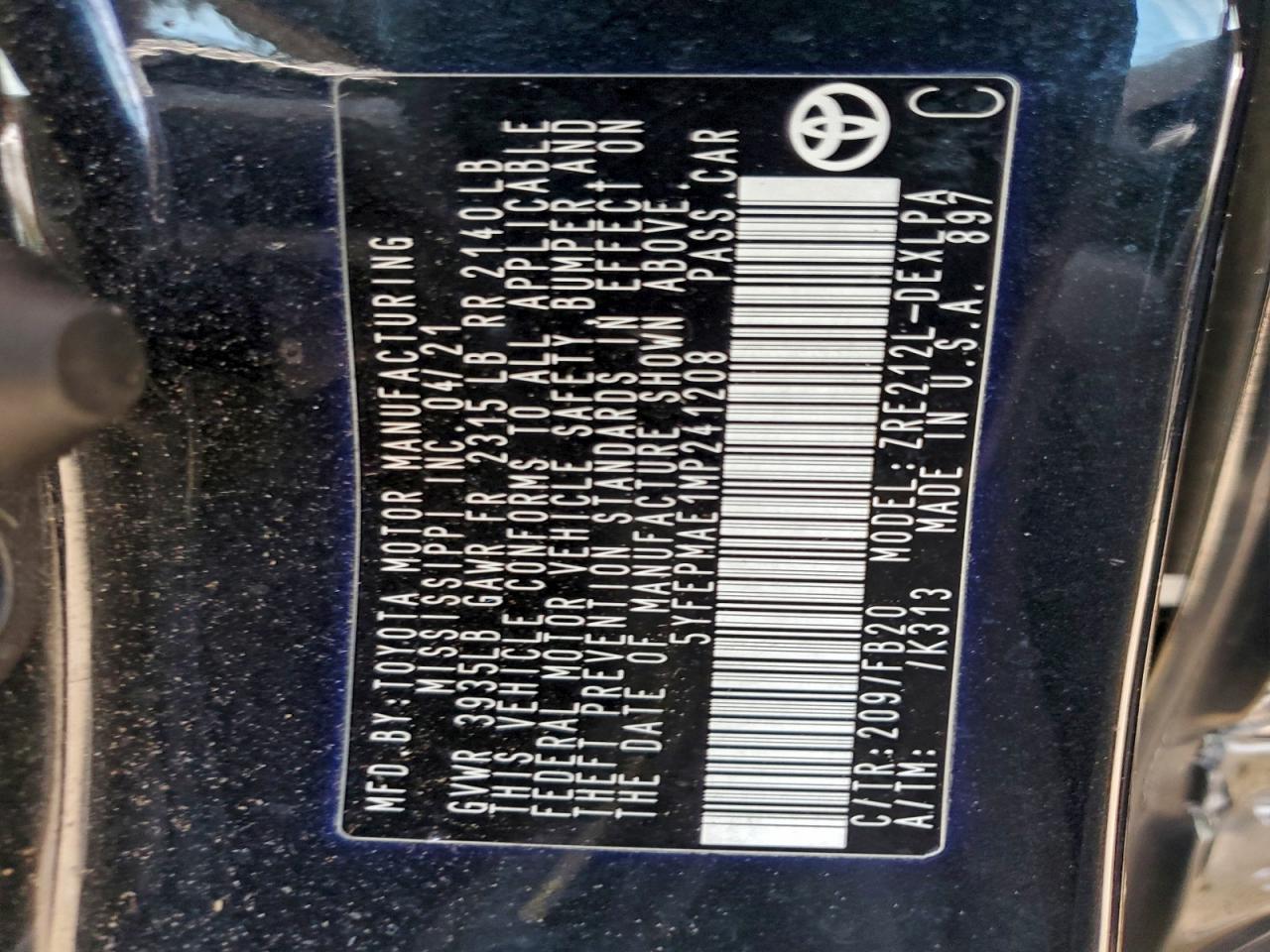 2021 TOYOTA COROLLA LE photo 12