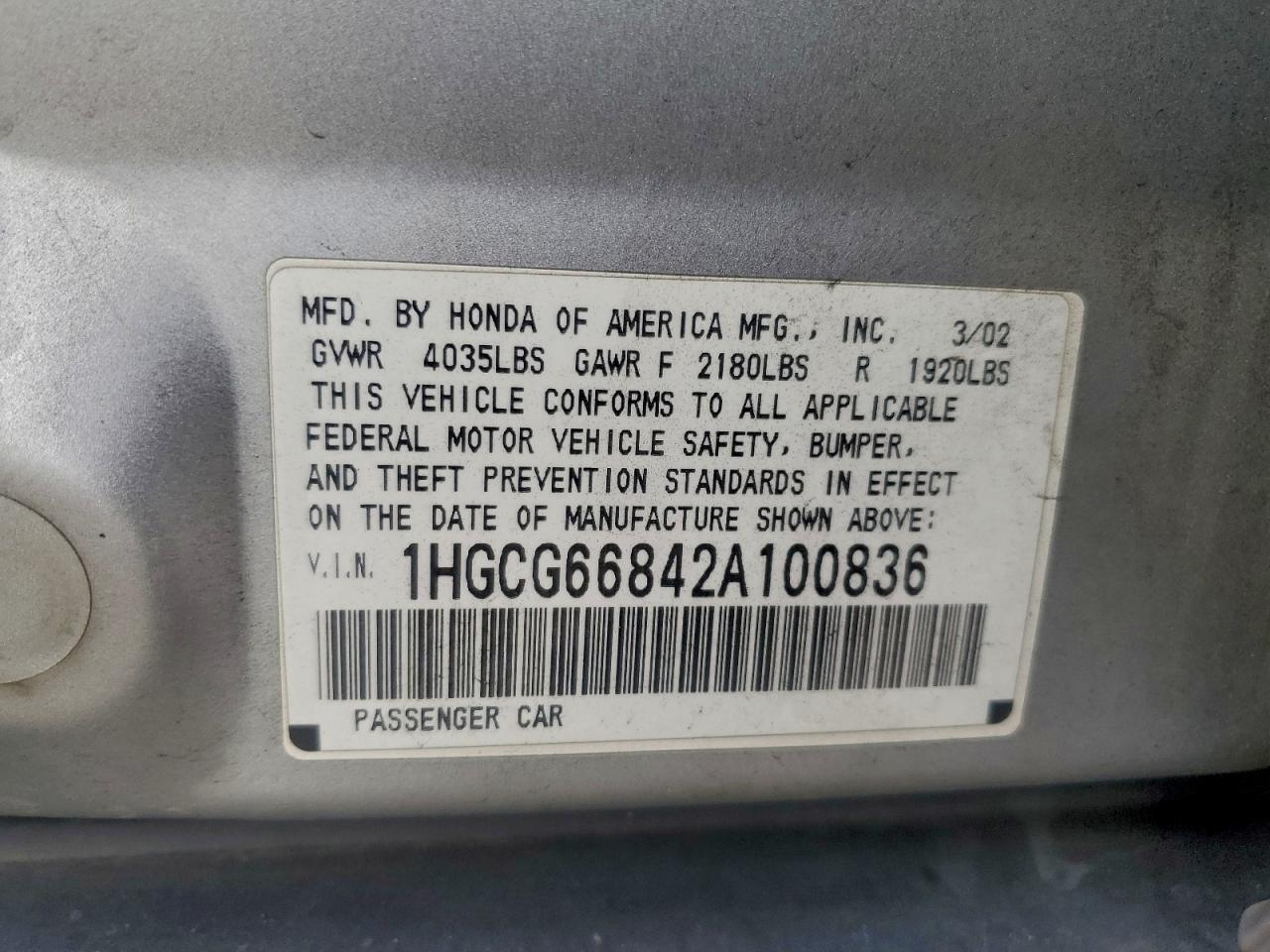 2002 HONDA ACCORD EX photo 13