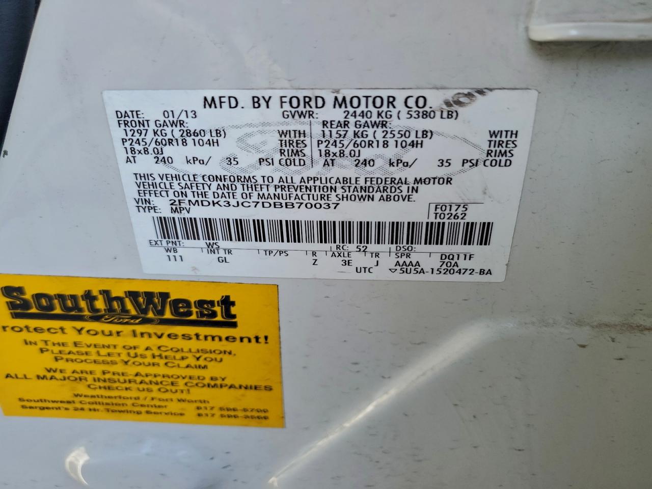 2013 FORD EDGE SEL photo 12