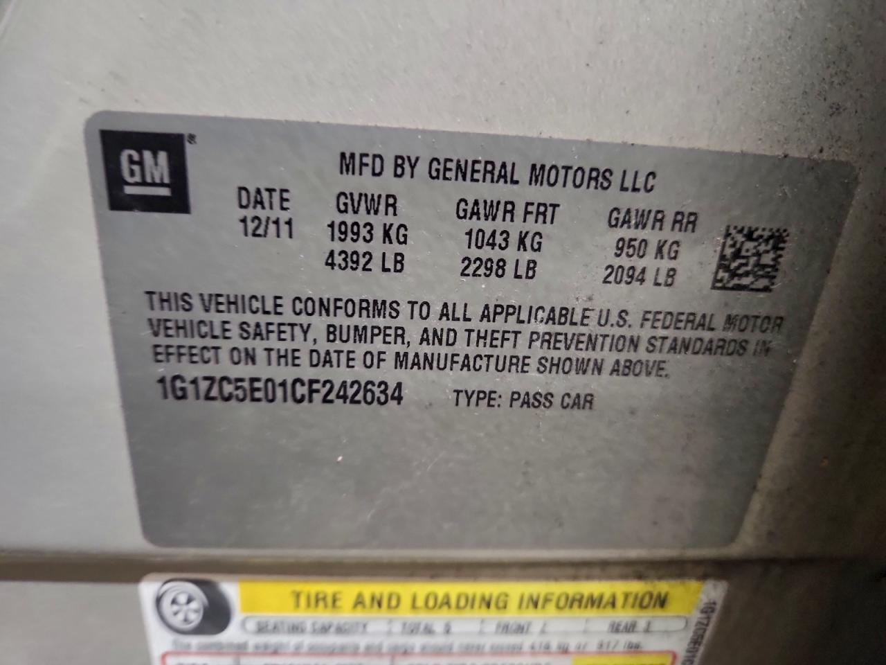 2012 CHEVROLET MALIBU 1LT photo 12