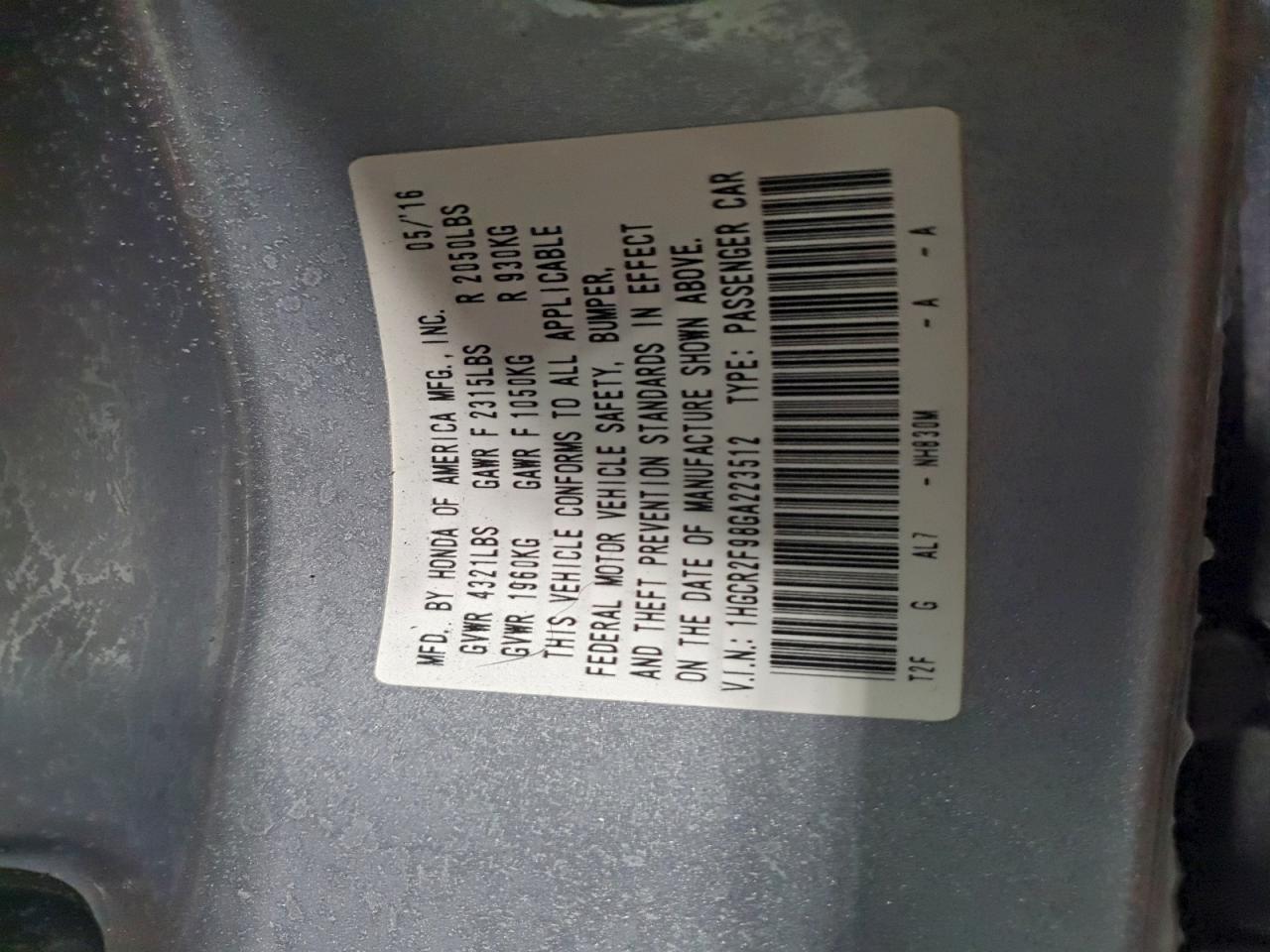 2016 HONDA ACCORD EXL photo 12