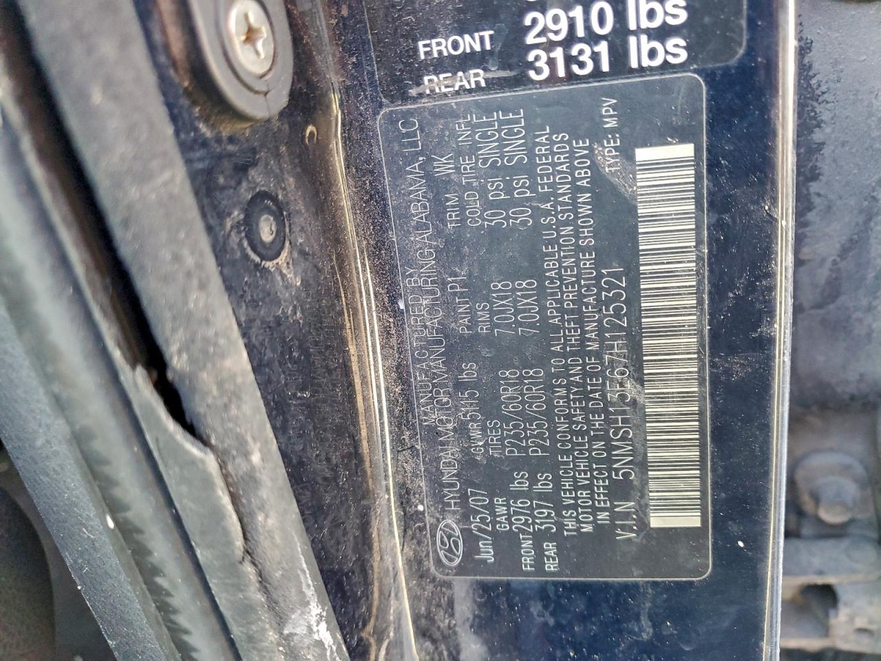 2007 HYUNDAI SANTA FE SE photo 12