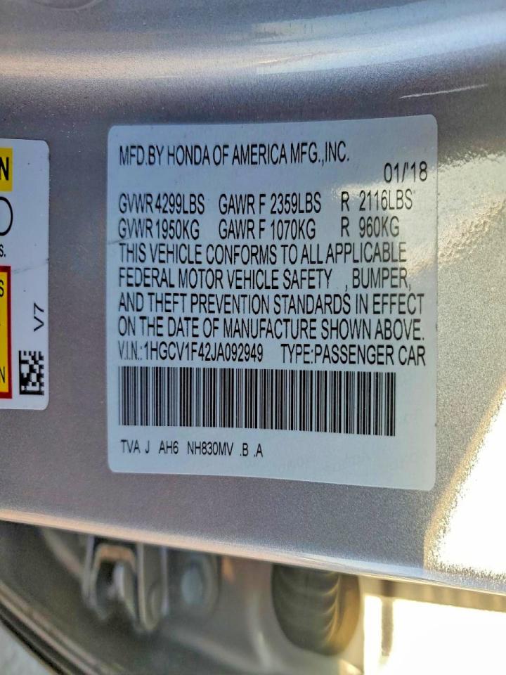 2018 HONDA ACCORD EX photo 12