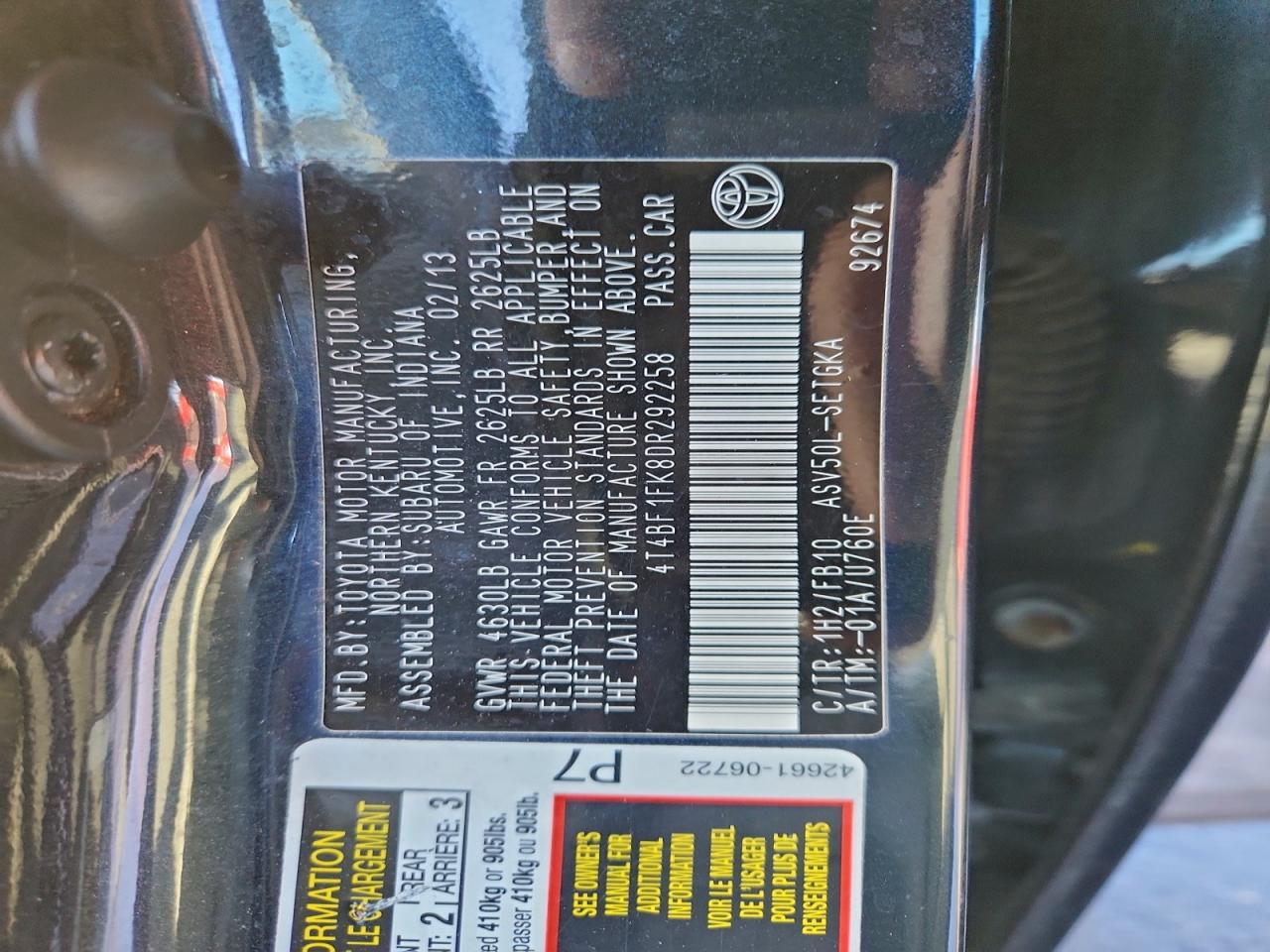 2013 TOYOTA CAMRY L photo 23