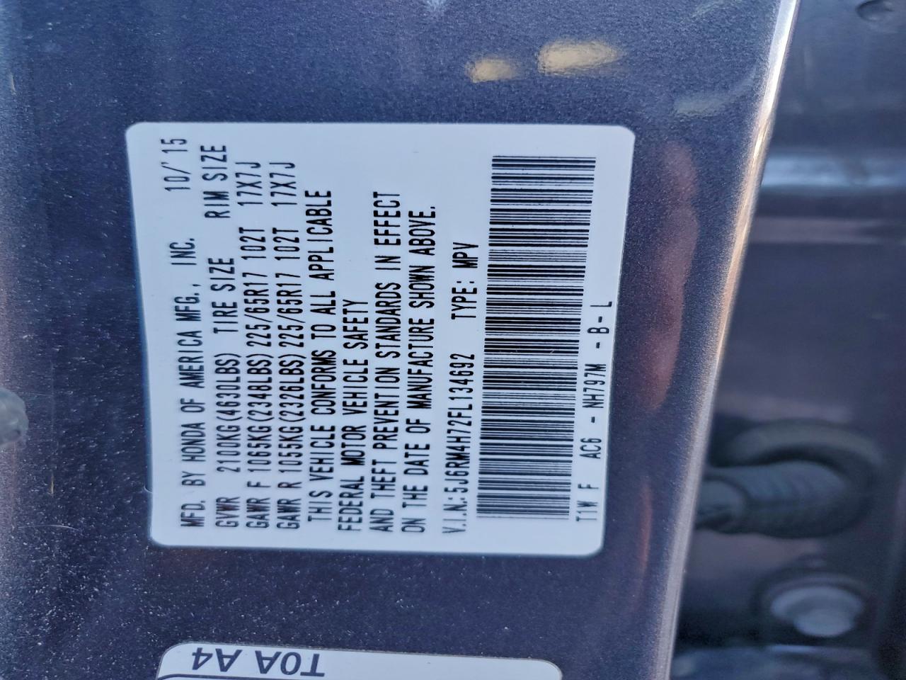 2015 HONDA CR-V EXL photo 12