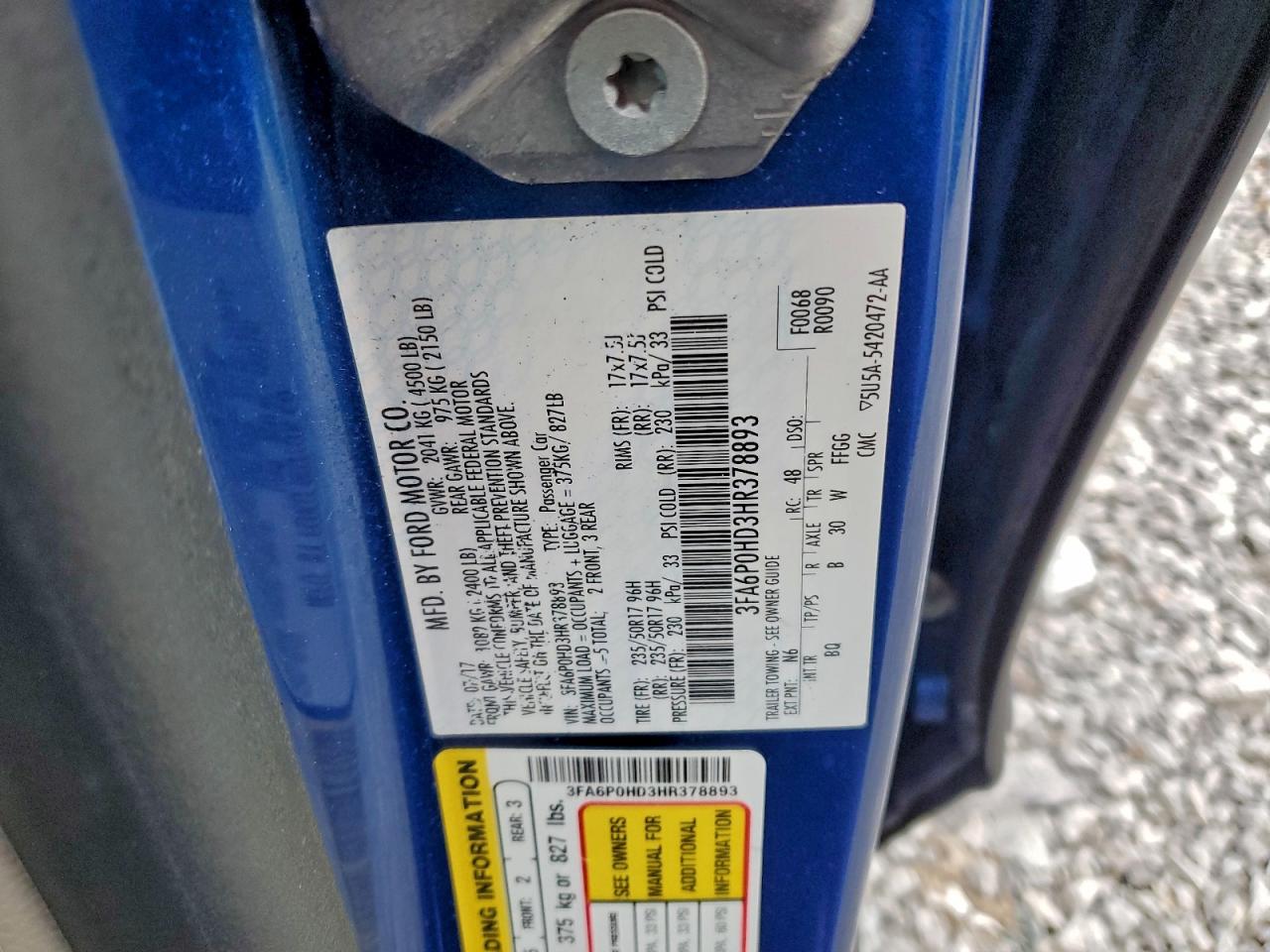 2017 FORD FUSION SE photo 12