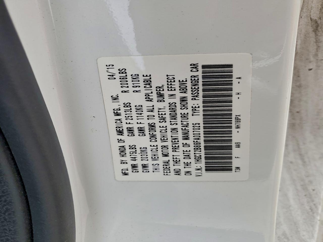 2015 HONDA ACCORD EXL photo 12
