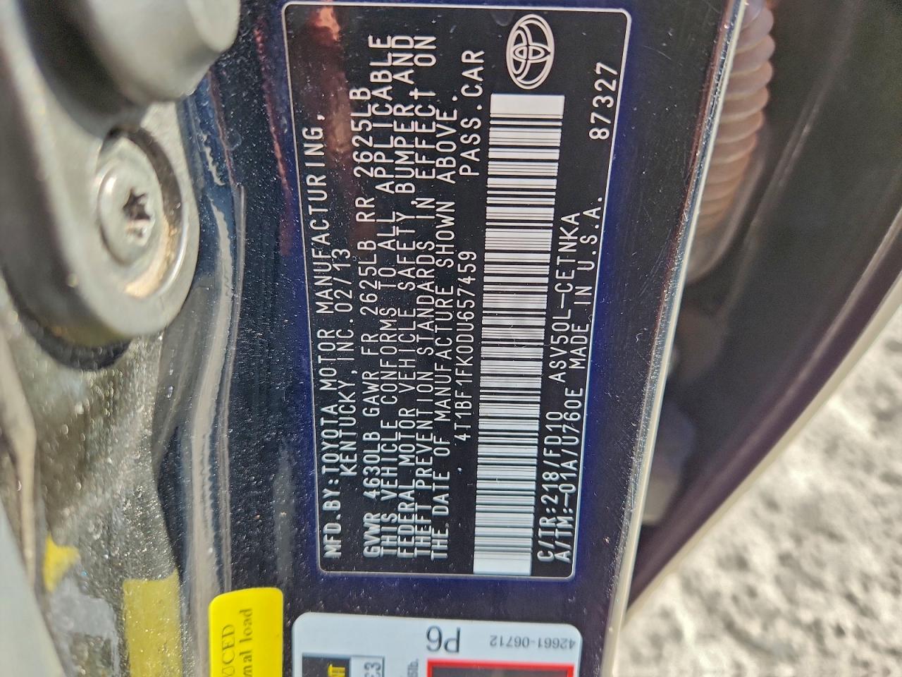 2013 TOYOTA CAMRY L photo 12