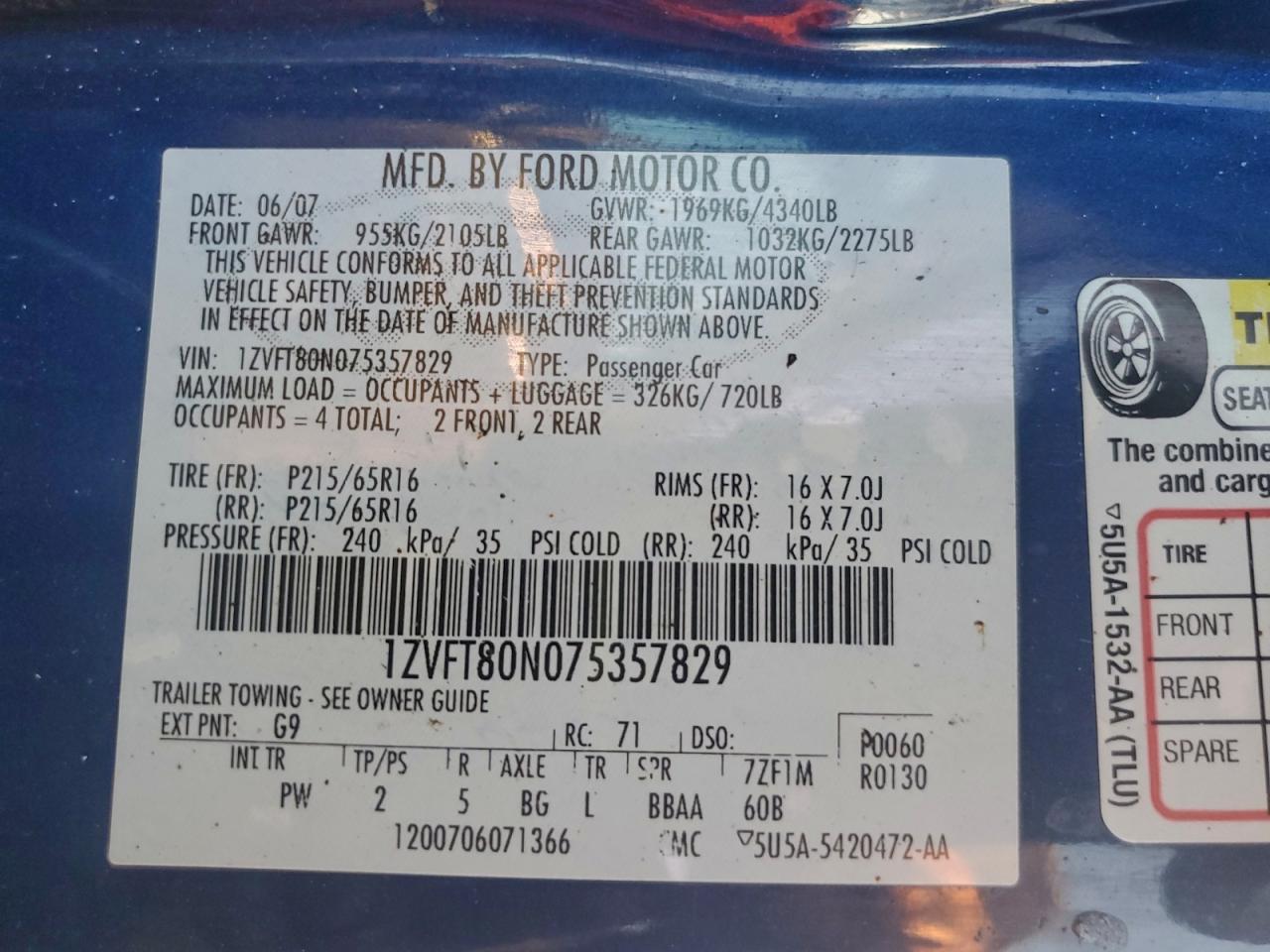 2007 FORD MUSTANG photo 12