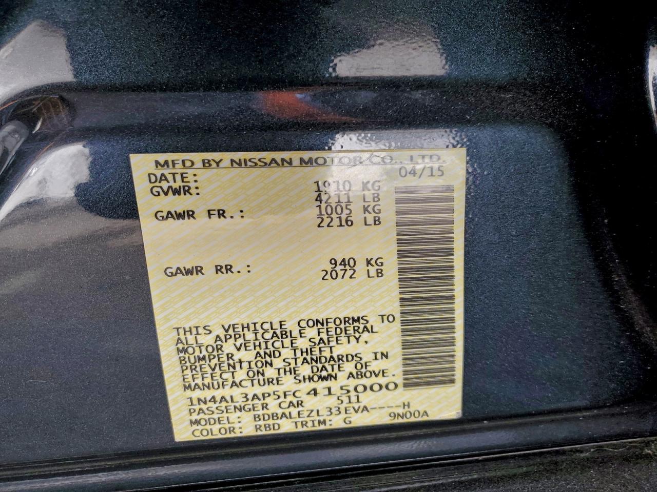 2015 NISSAN ALTIMA 2.5 photo 10
