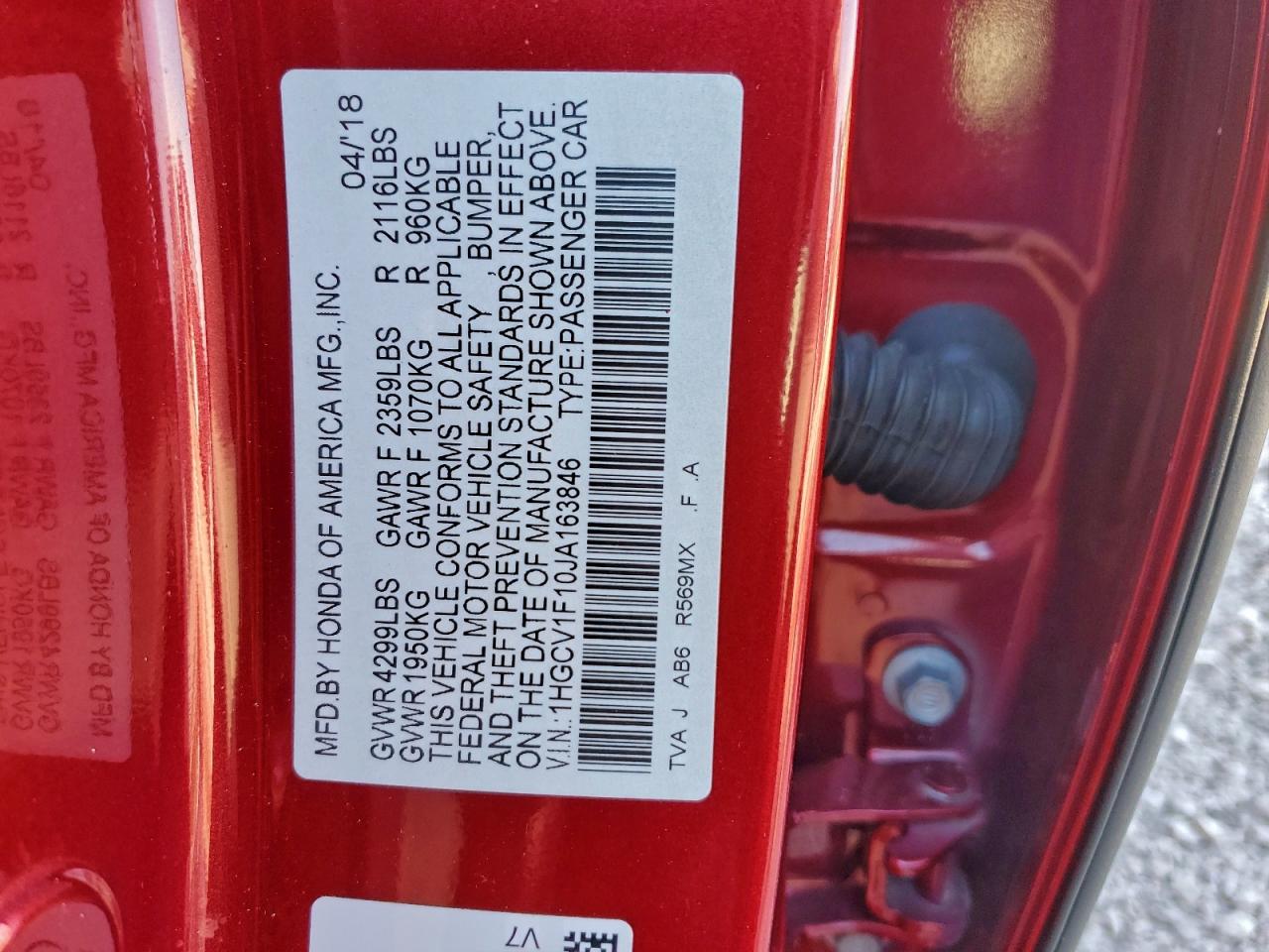 2018 HONDA ACCORD LX photo 12