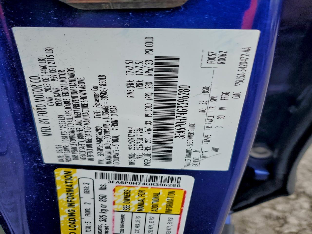 2016 FORD FUSION SE photo 12