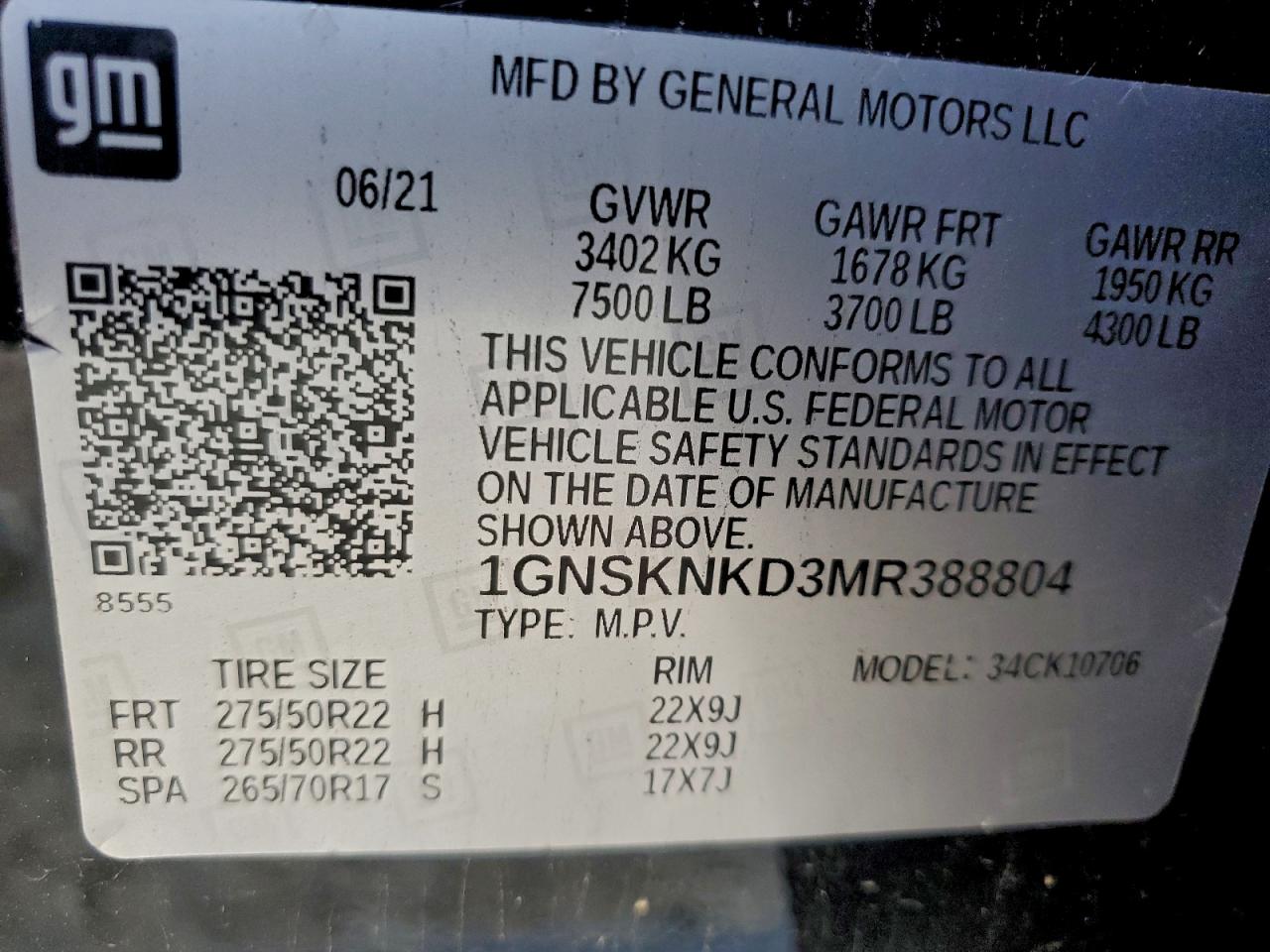 2021 CHEVROLET TAHOE K1500 LT photo 13