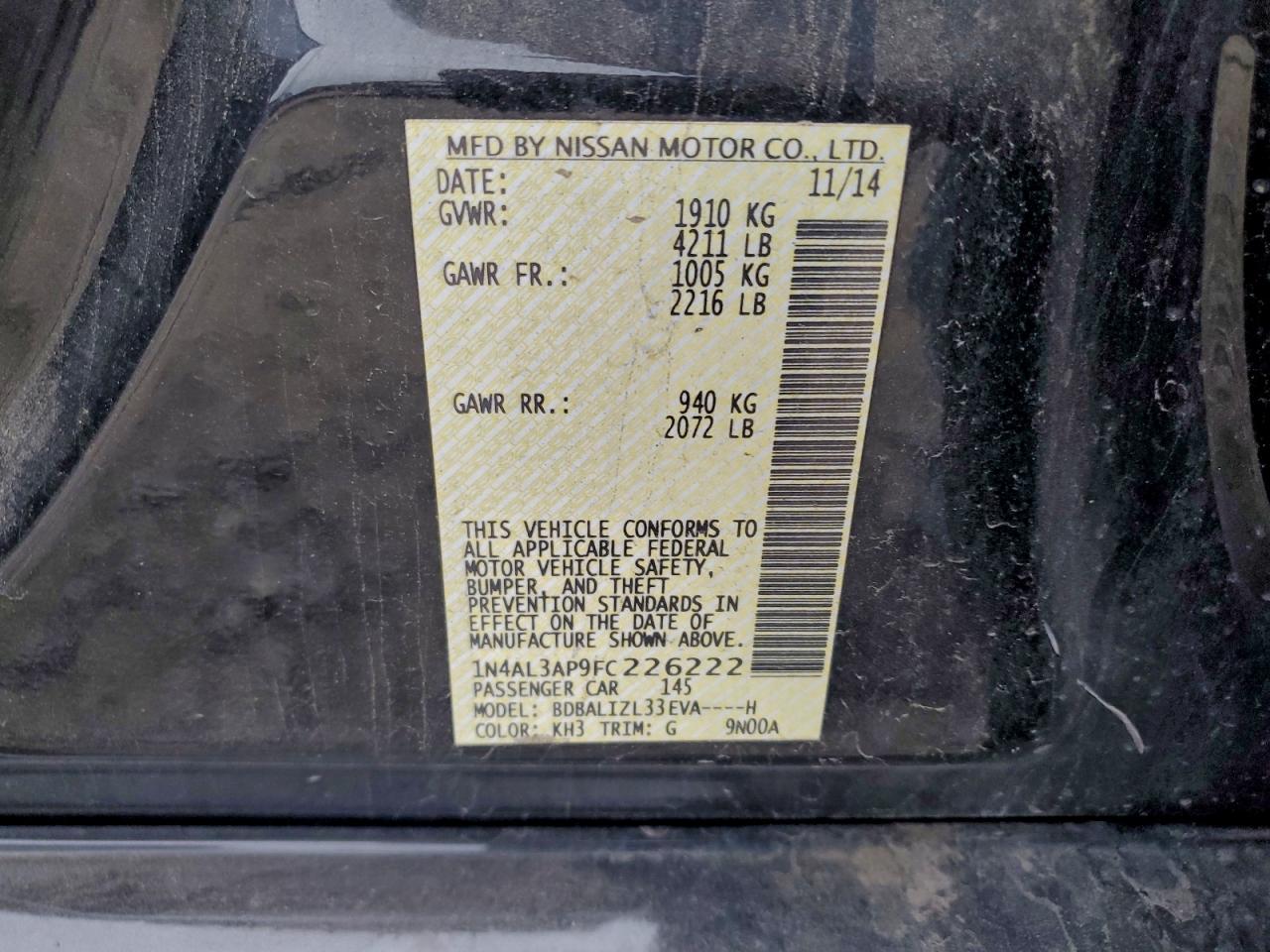 2015 NISSAN ALTIMA 2.5 photo 12