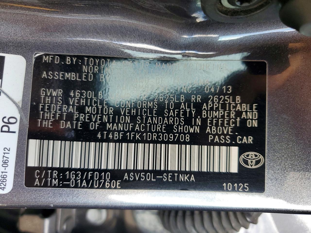 2013 TOYOTA CAMRY L photo 13