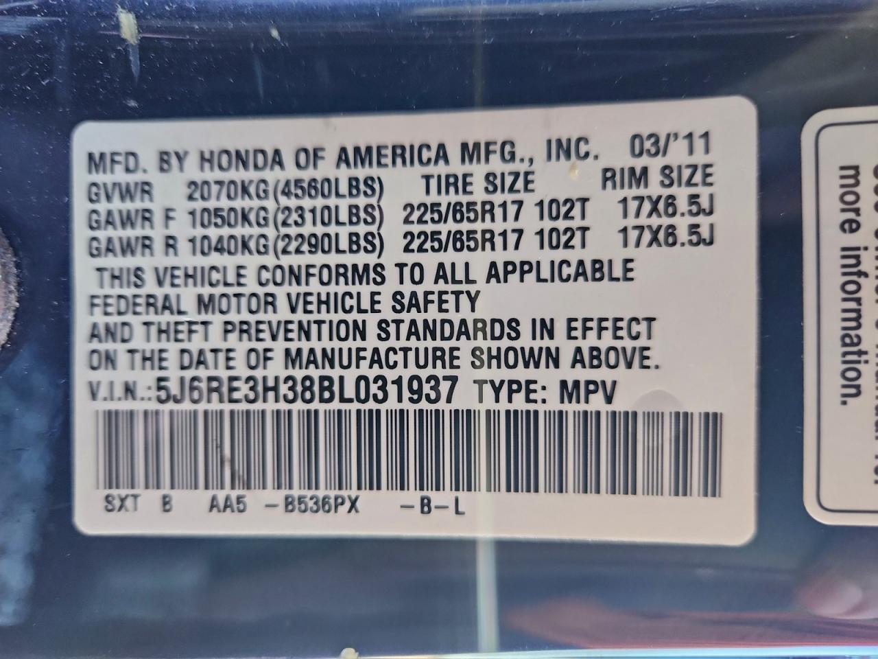 2011 HONDA CR-V LX photo 40