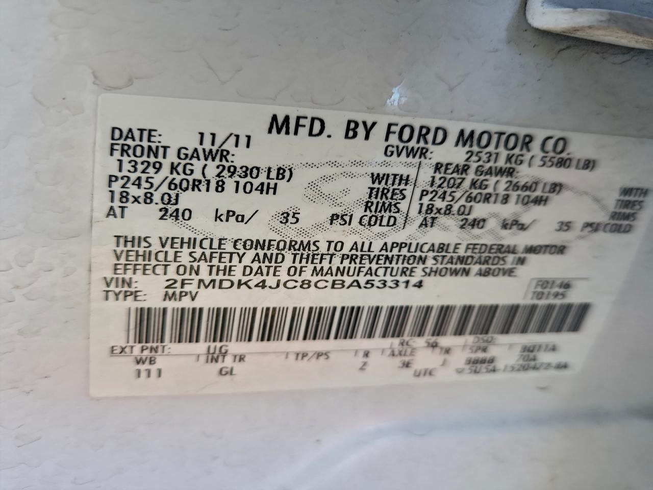 2012 FORD EDGE SEL photo 13