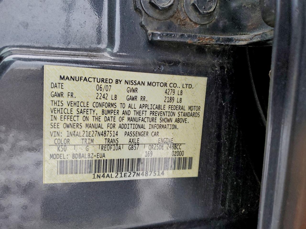 2007 NISSAN ALTIMA 2.5 photo 12