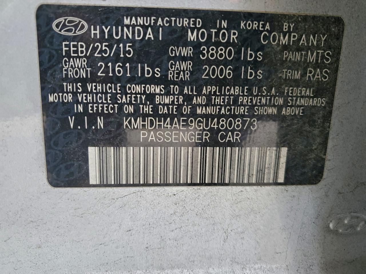 2016 HYUNDAI ELANTRA SE photo 12
