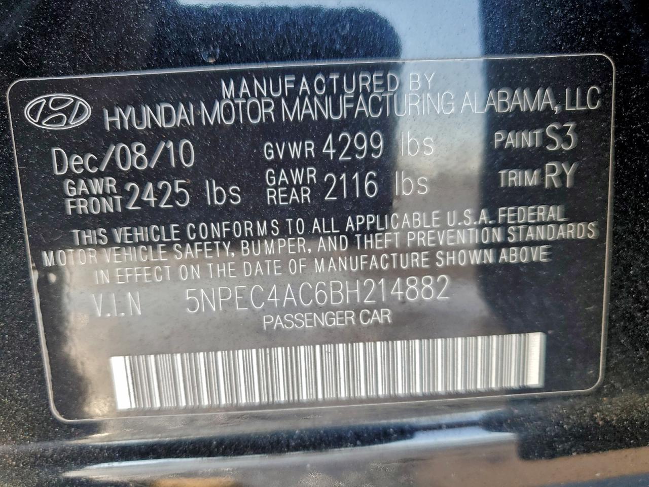 2011 HYUNDAI SONATA SE photo 12