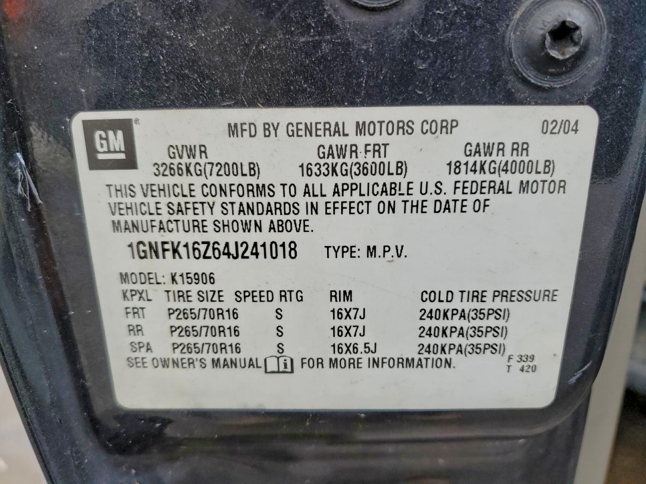 2004 CHEVROLET SUBURBAN K1500 photo 13