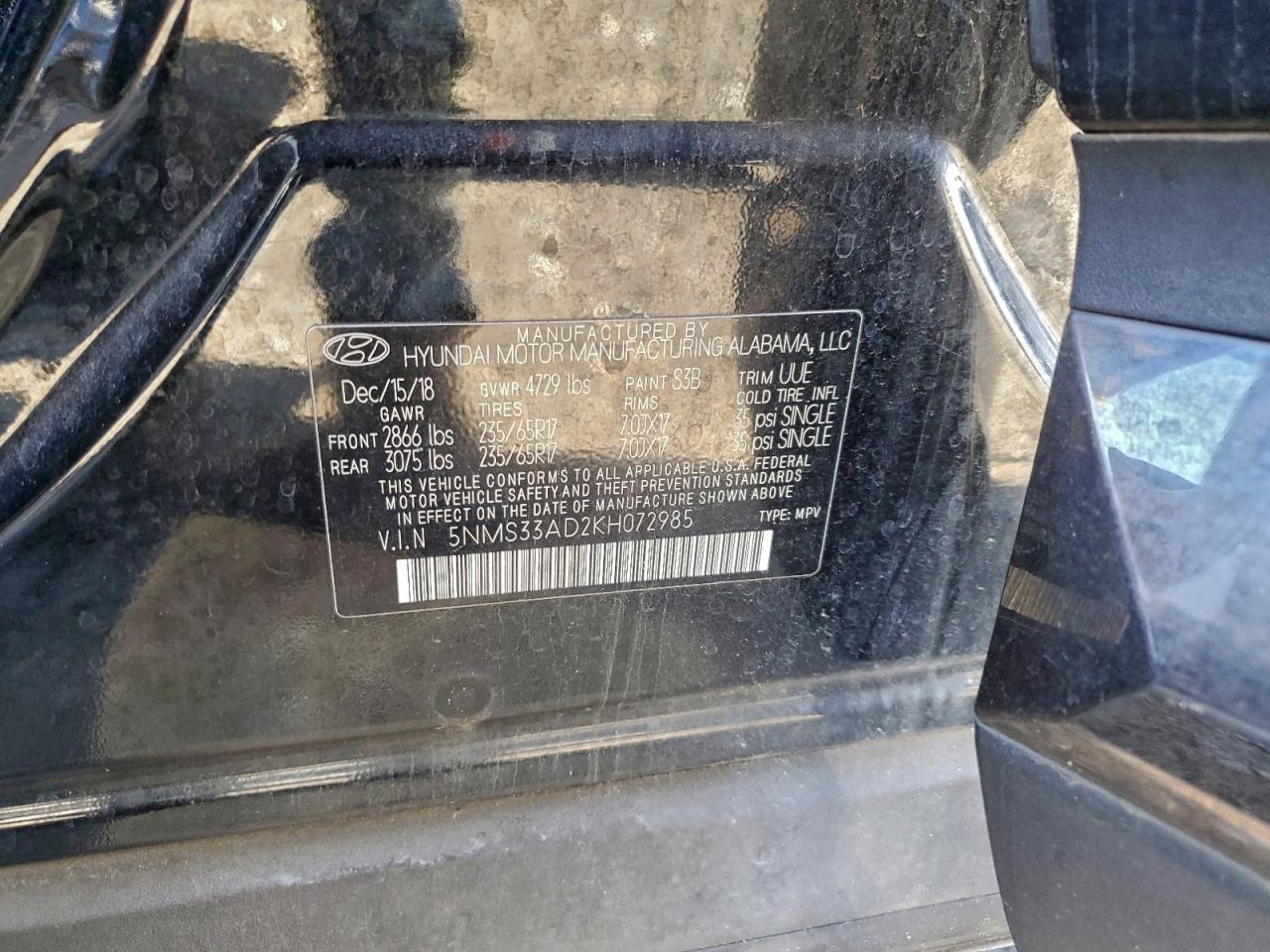 2019 HYUNDAI SANTA FE SE 2.4L photo 13