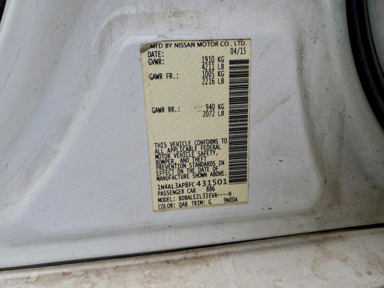 2015 NISSAN ALTIMA 2.5 photo 12