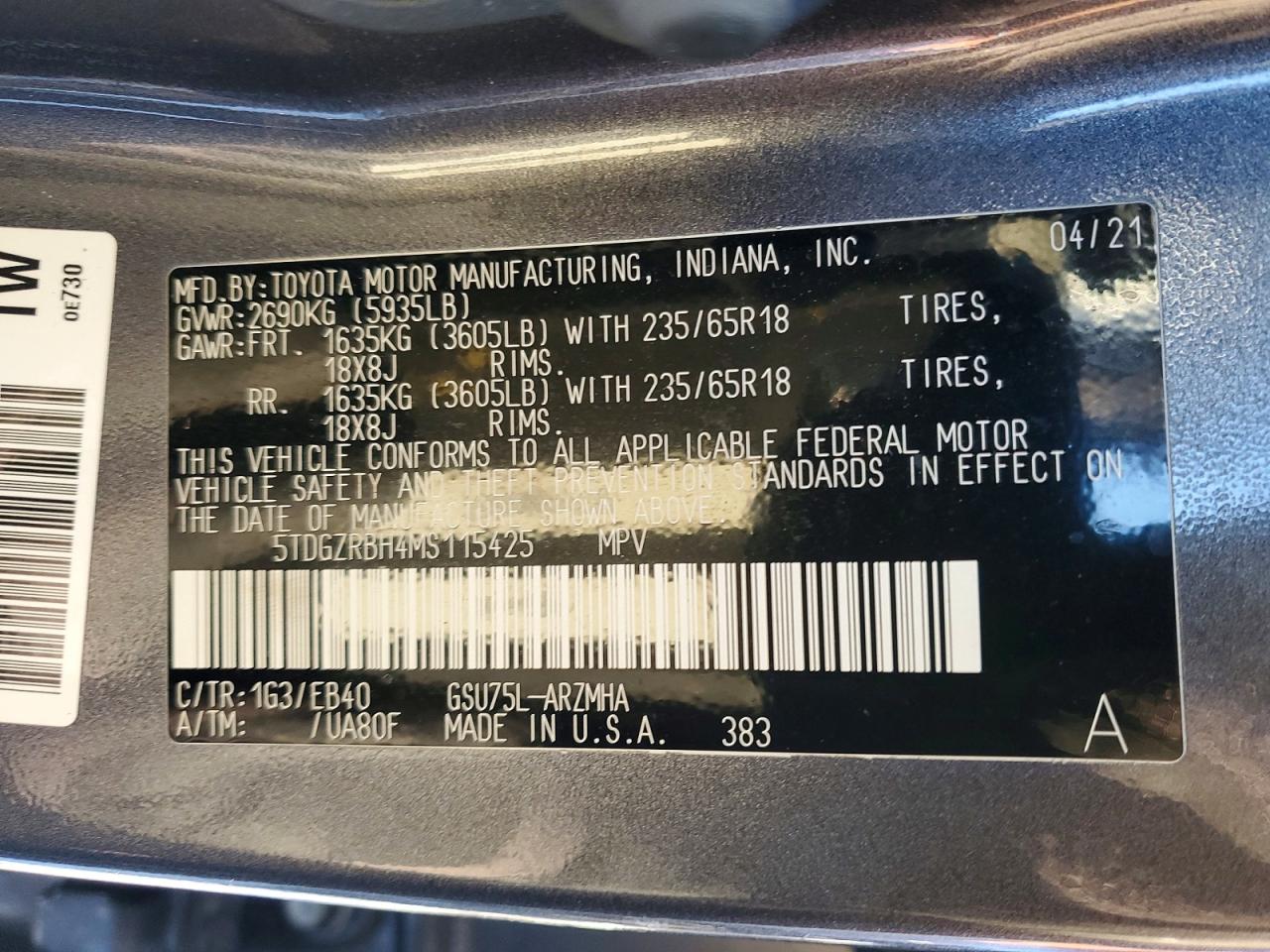 2021 TOYOTA HIGHLANDER XLE photo 13