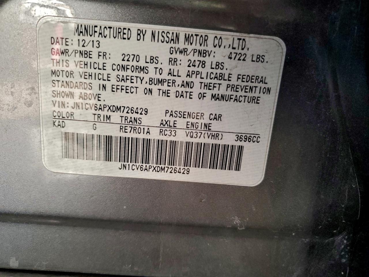 2013 INFINITI G37 BASE photo 12