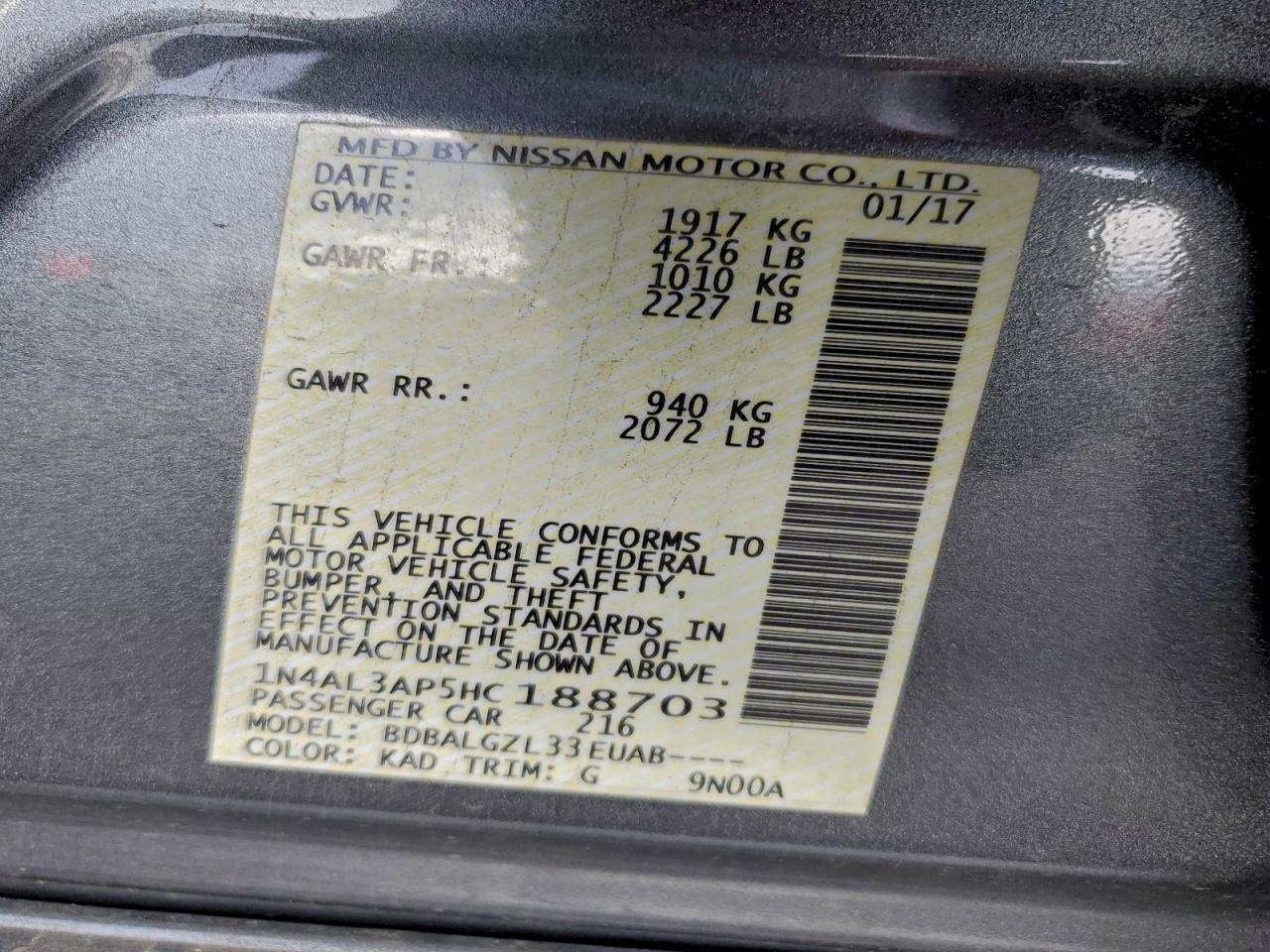 2017 NISSAN ALTIMA 2.5 photo 12