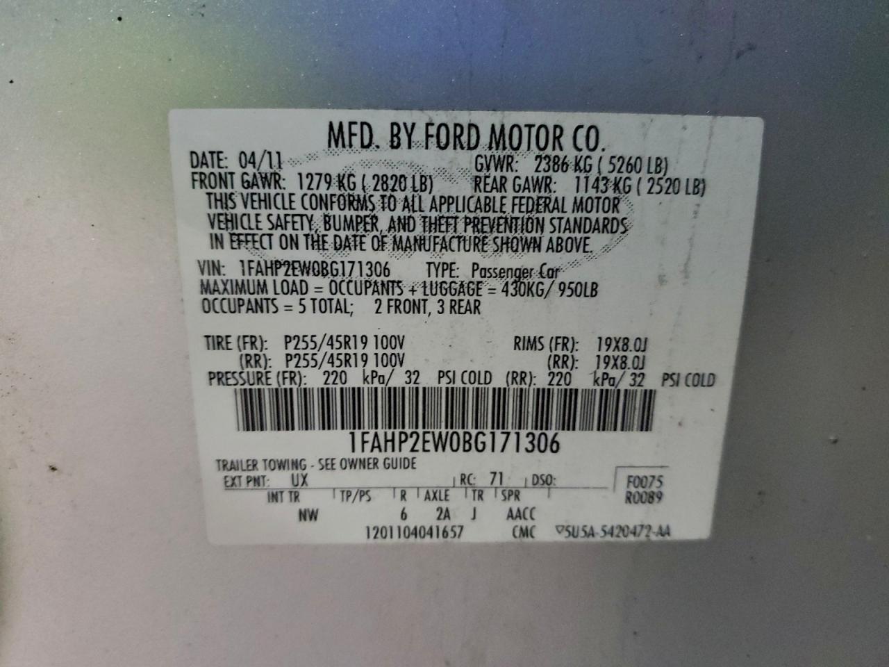 2011 FORD TAURUS SEL photo 12