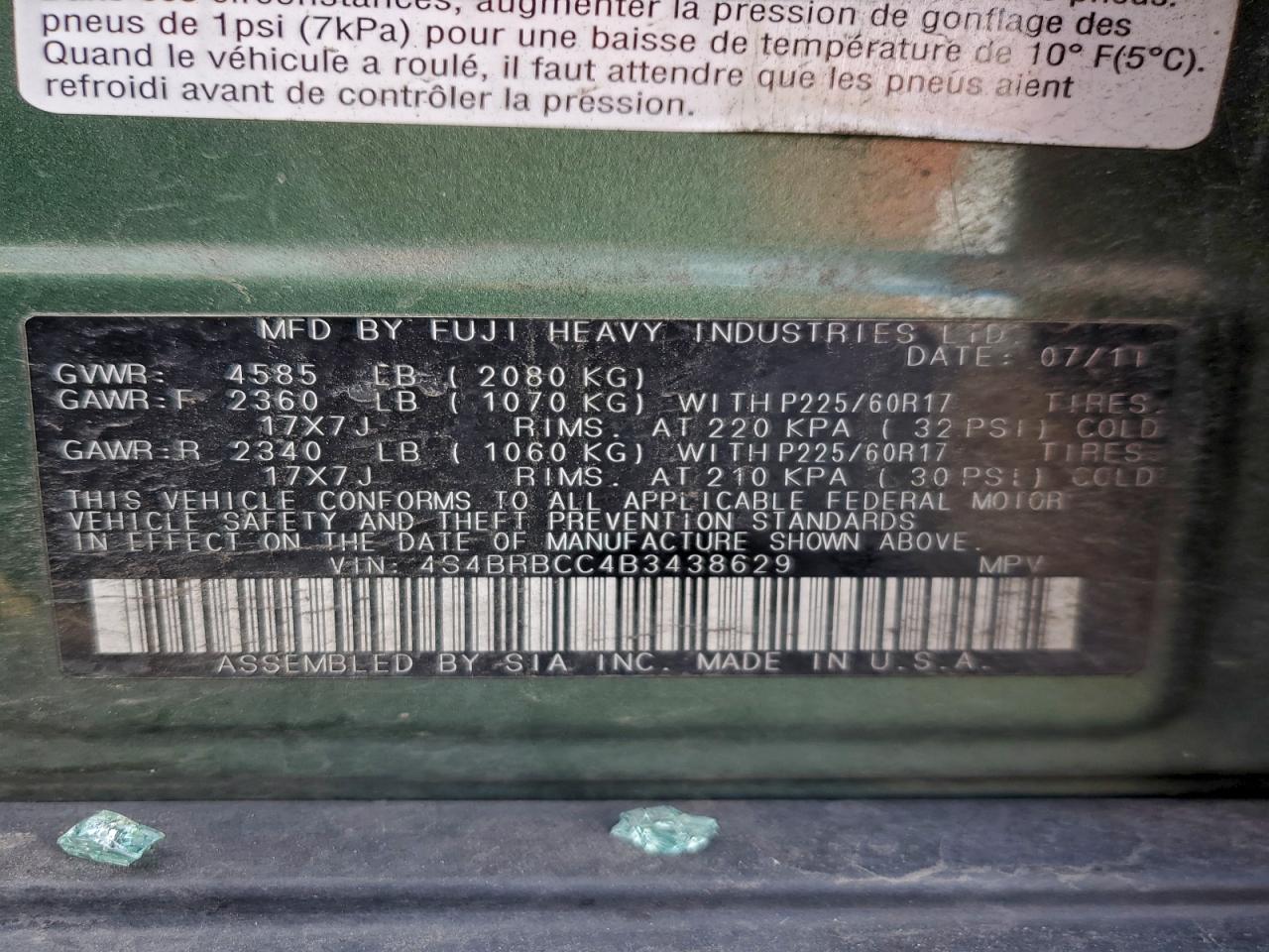 2011 SUBARU OUTBACK photo 12