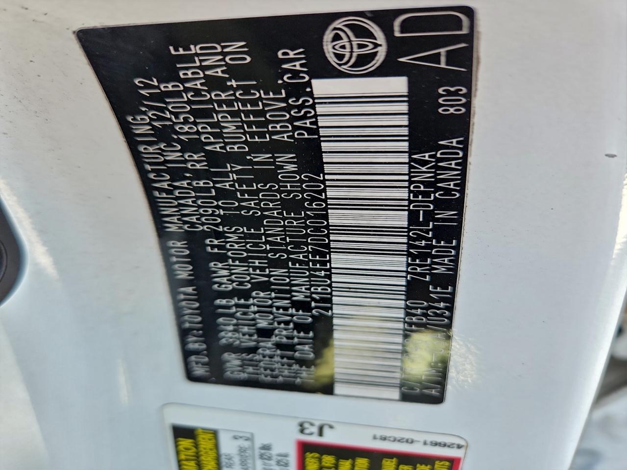 2013 TOYOTA COROLLA BASE photo 12