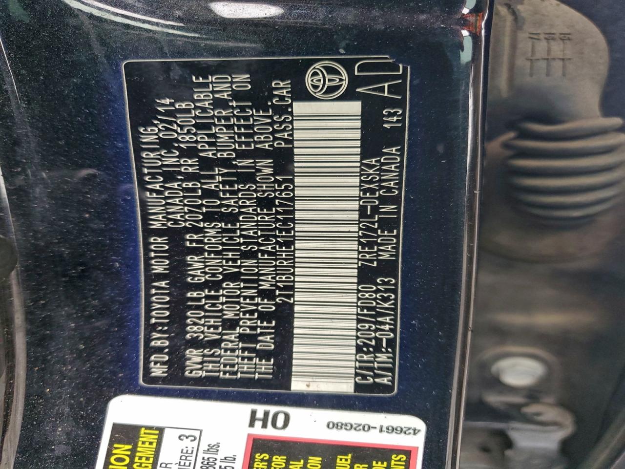 2014 TOYOTA COROLLA L photo 23
