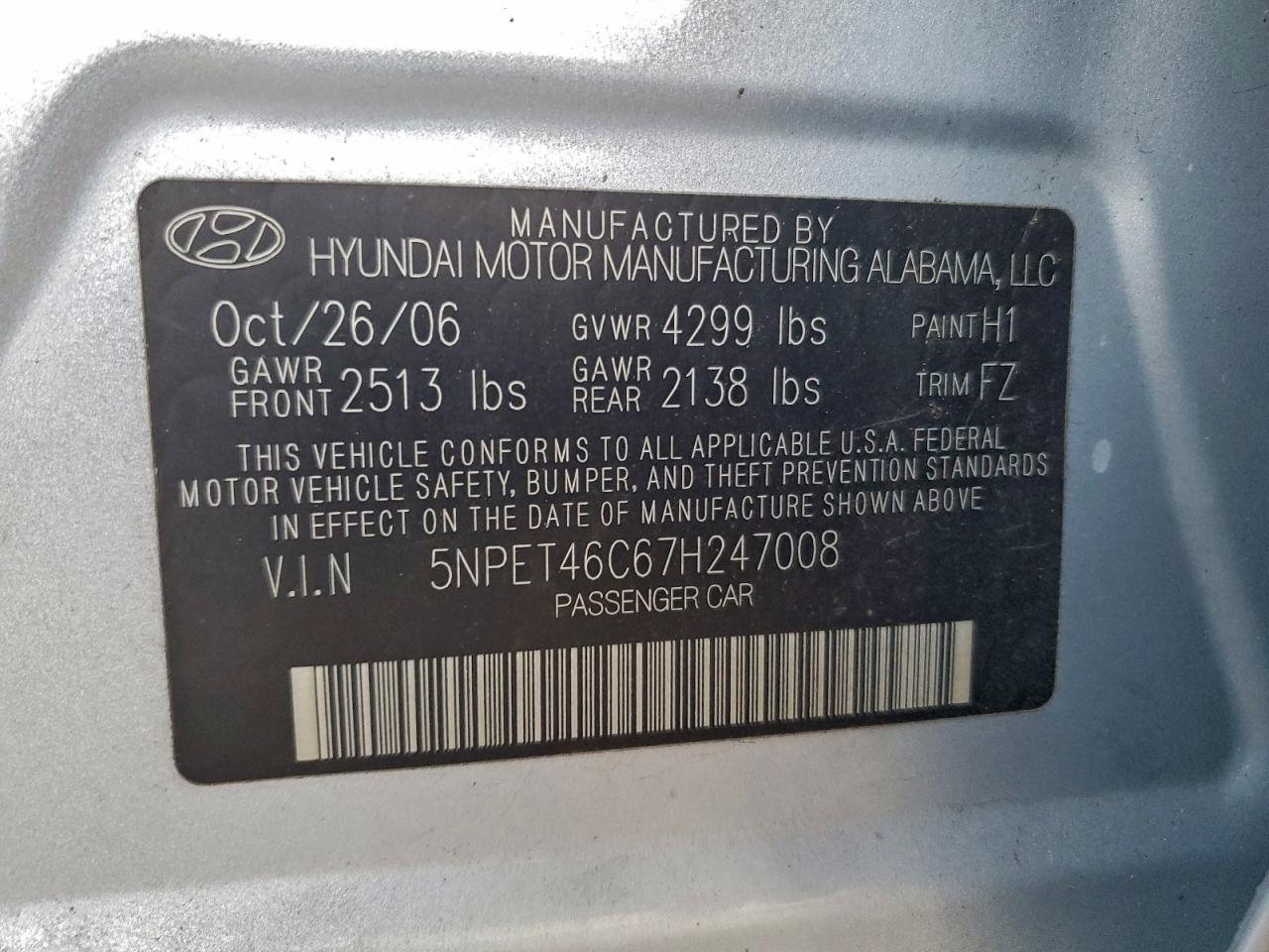 2007 HYUNDAI SONATA GLS photo 12