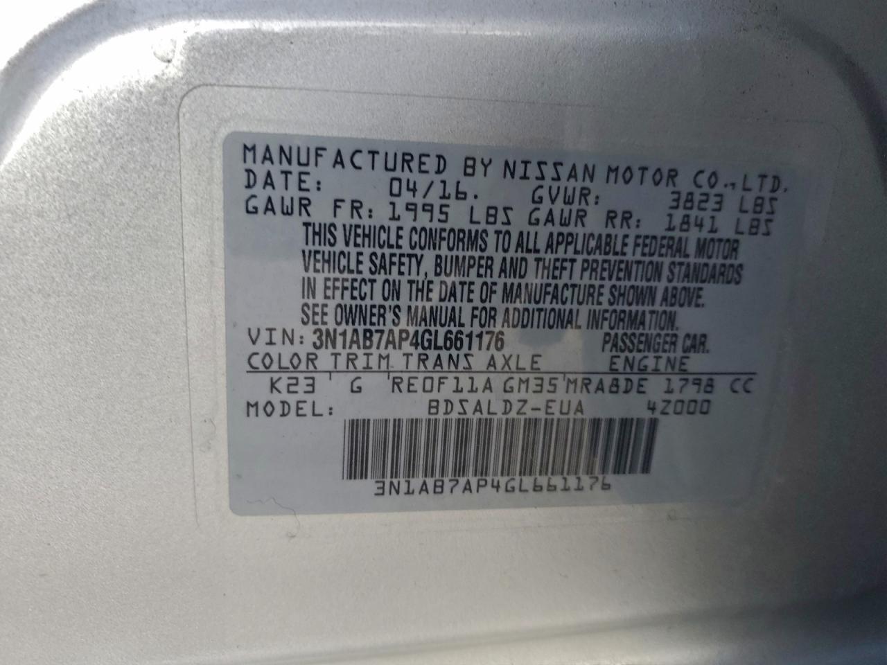 2016 NISSAN SENTRA S photo 13