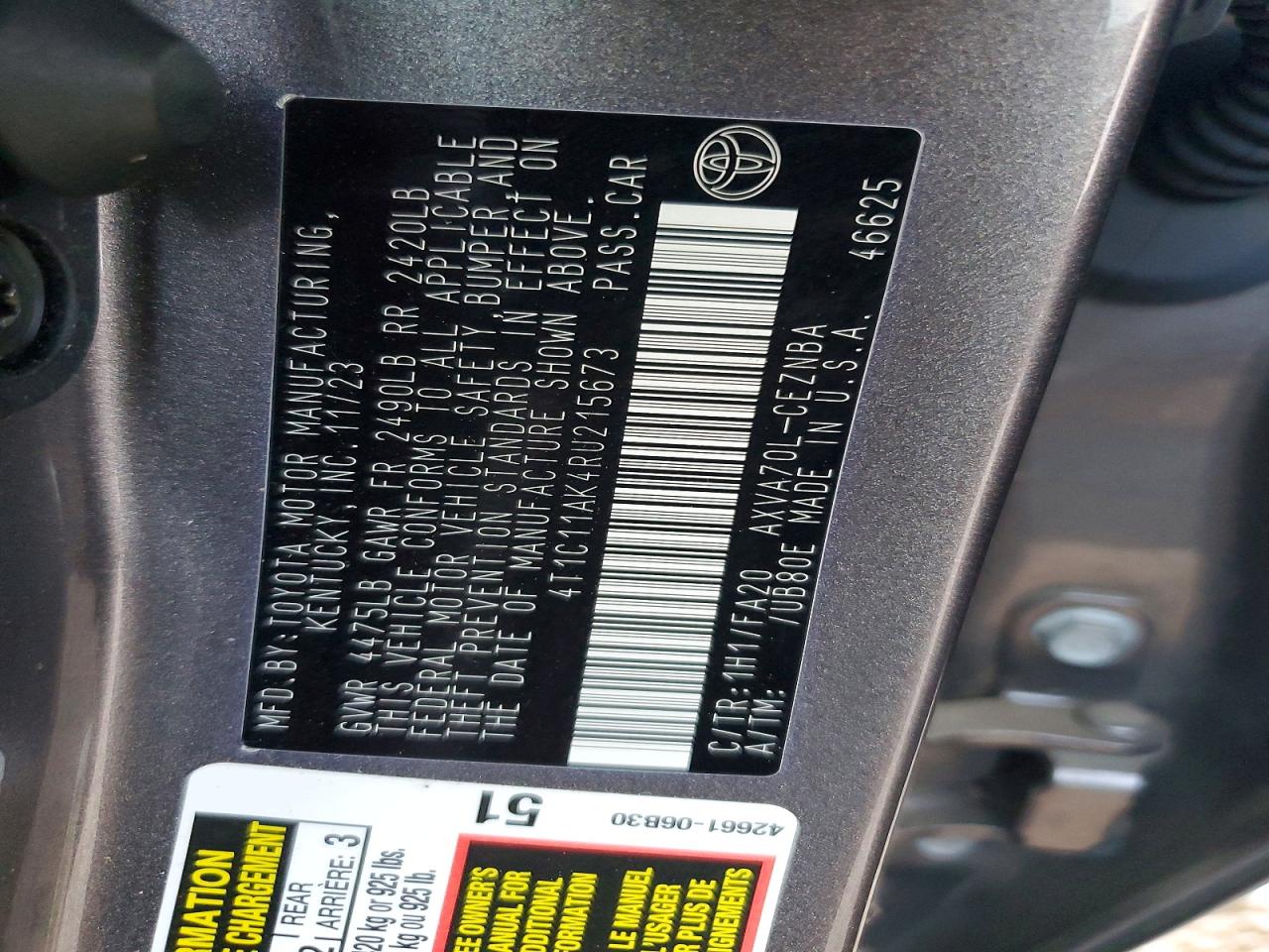 2024 TOYOTA CAMRY LE photo 12