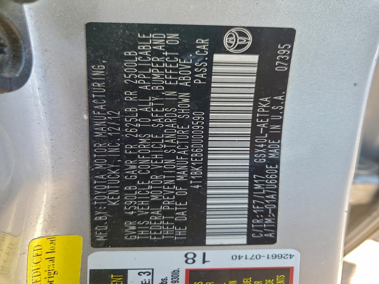 2013 TOYOTA AVALON BASE photo 12