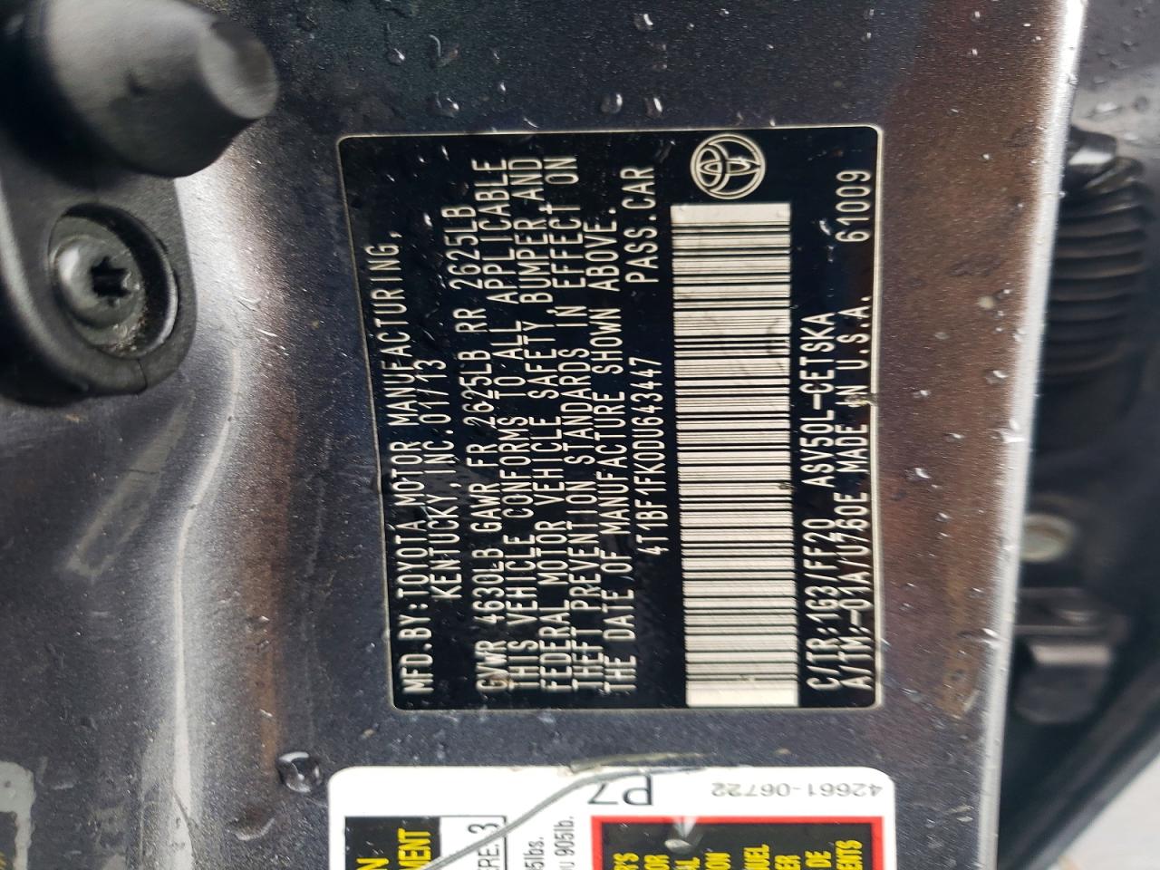 2013 TOYOTA CAMRY photo 12