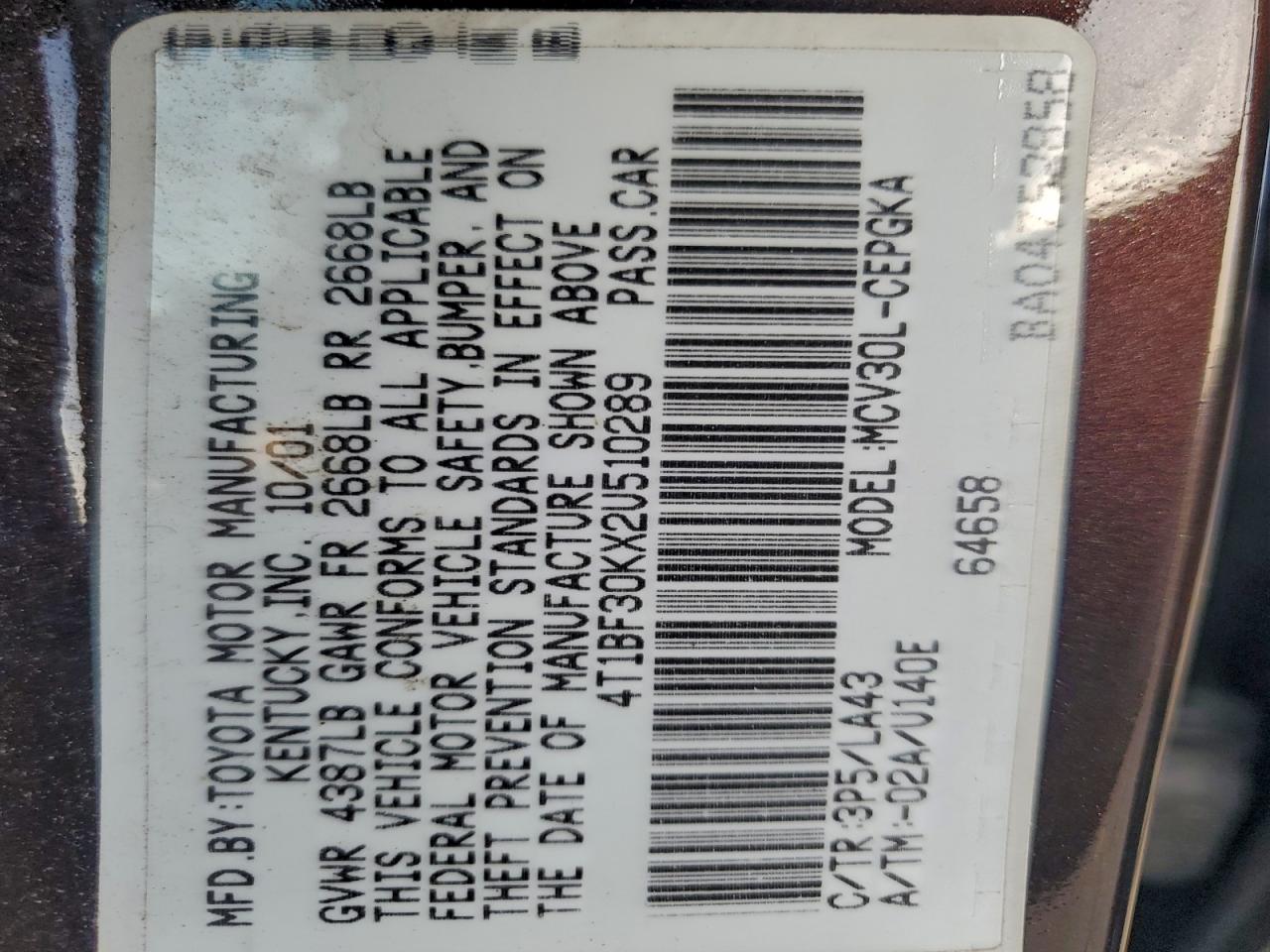 2002 TOYOTA CAMRY LE photo 34