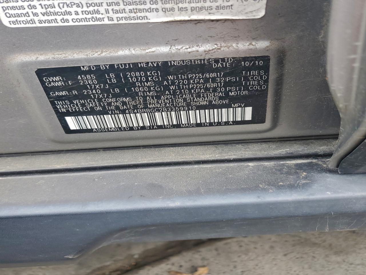 2011 SUBARU OUTBACK 2.5I PREMIUM photo 12