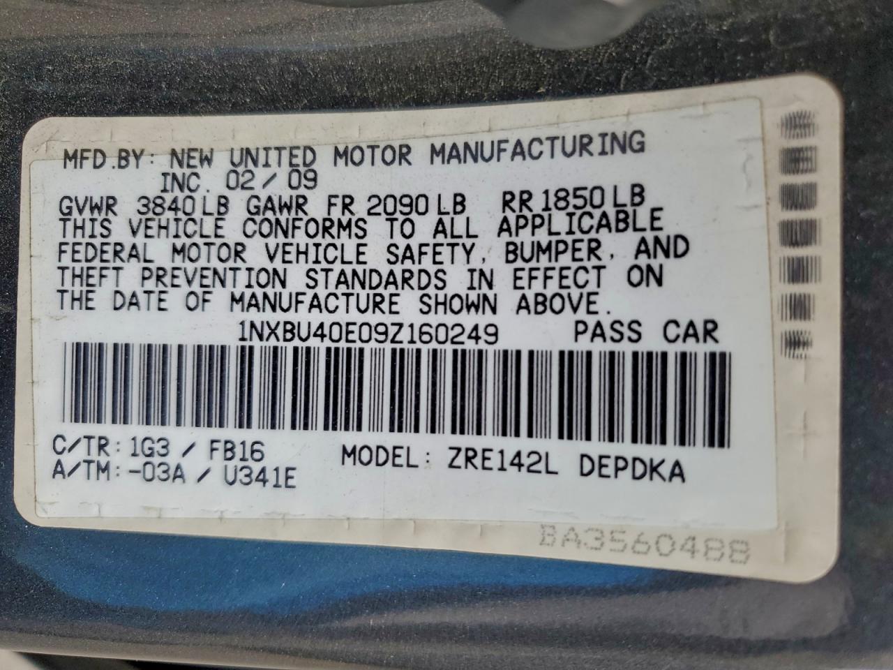 2009 TOYOTA COROLLA BASE photo 12