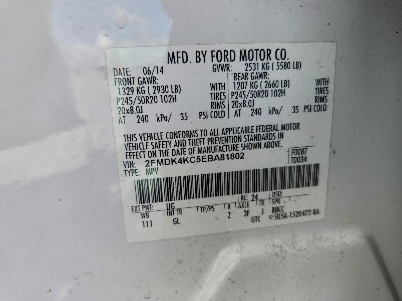 2014 FORD EDGE LIMITED photo 14
