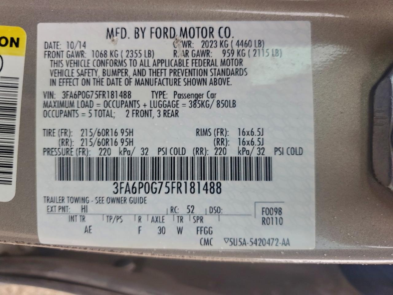 2015 FORD FUSION S photo 23