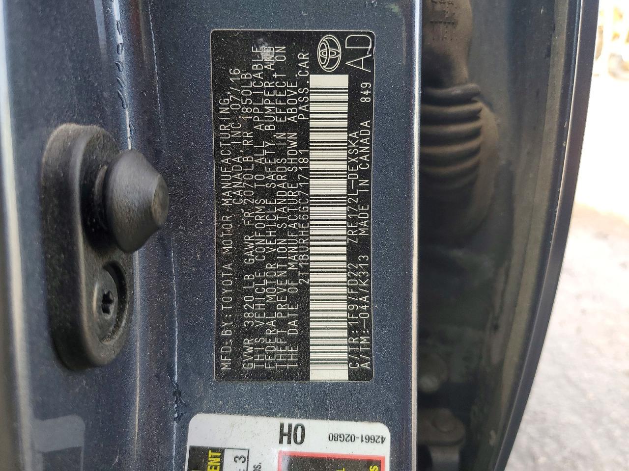 2016 TOYOTA COROLLA L photo 12